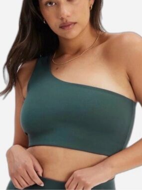 Girlfriend Collective Bianca Hunter Green One Shoulder Sports Bra Style 1014 L